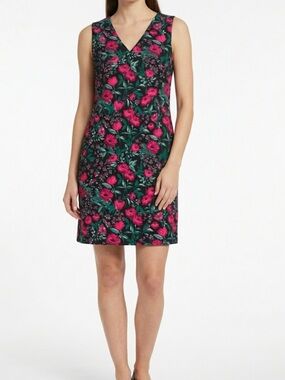 Karl Lagerfeld Paris Sleeveless Floral Sheath Dress Black Red Green Size 4